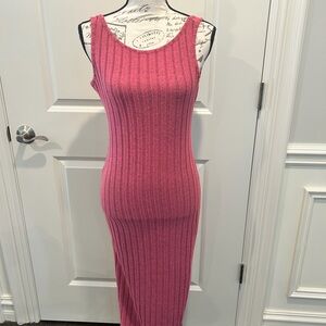 SHEIN Ribbed Pink Midi Dress